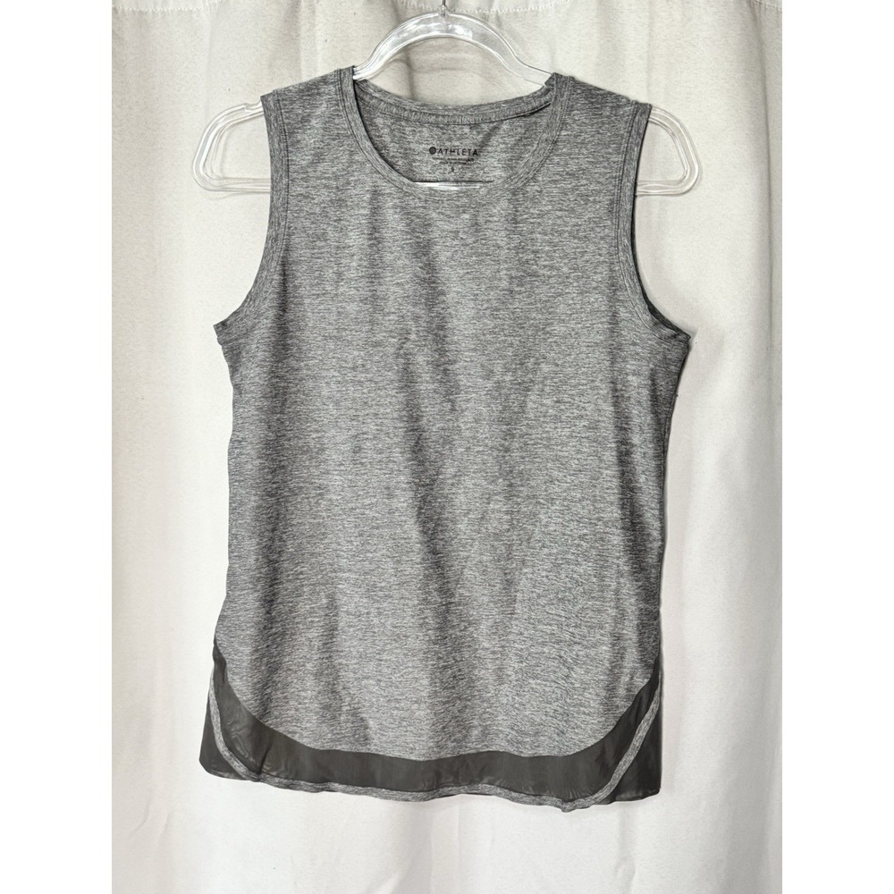 Athleta Cadence Tank Top In Grey Heather Womens S Mesh Rounded Hem Gym Running